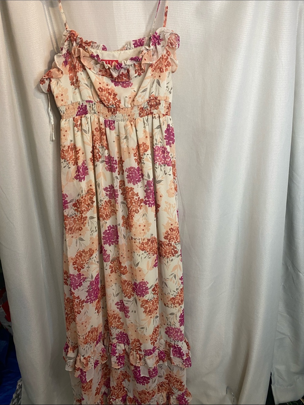 Elle Cream Floral Ruffle Maxi Dress with Pink & Orange Blooms